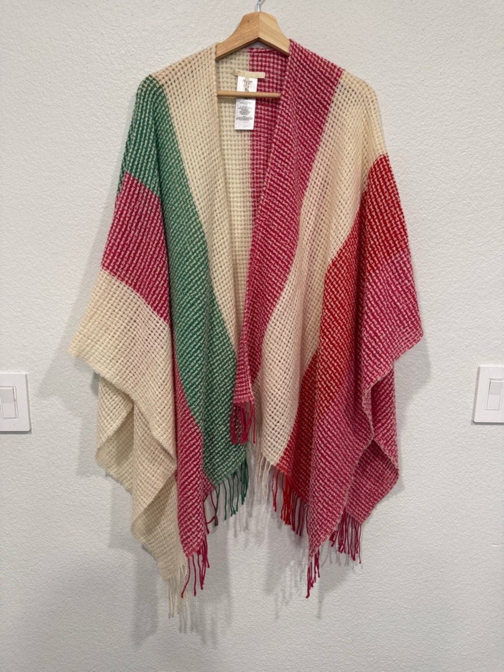 Maje Made in Italy Wool Blend Poncho Shawl Wrap w Fringe